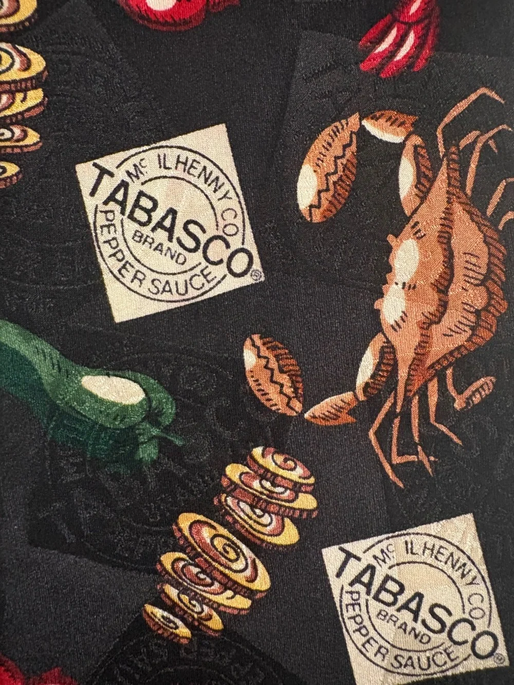 Vintage Tabasco Seafood Boil Silk Necktie Black
